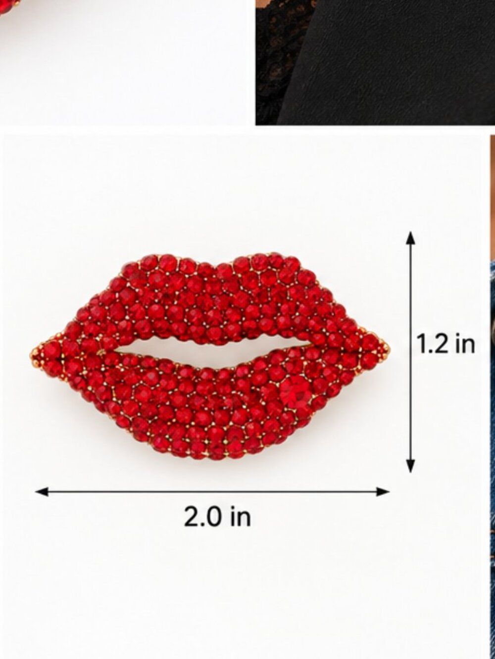 ❤️ Red Rhinestone Lips Brooch - Picture 2 of 3